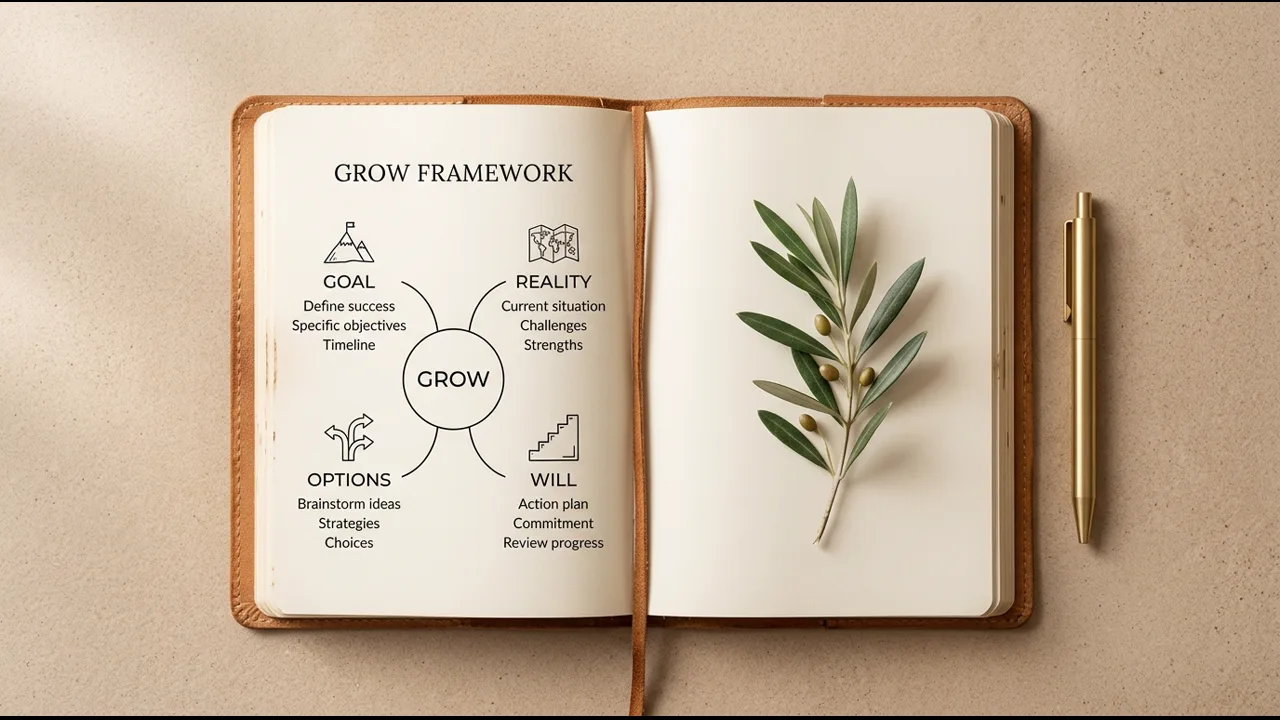 Mô hình GROW và bộ câu hỏi quyền năng định hướng hành động trong leadership coaching